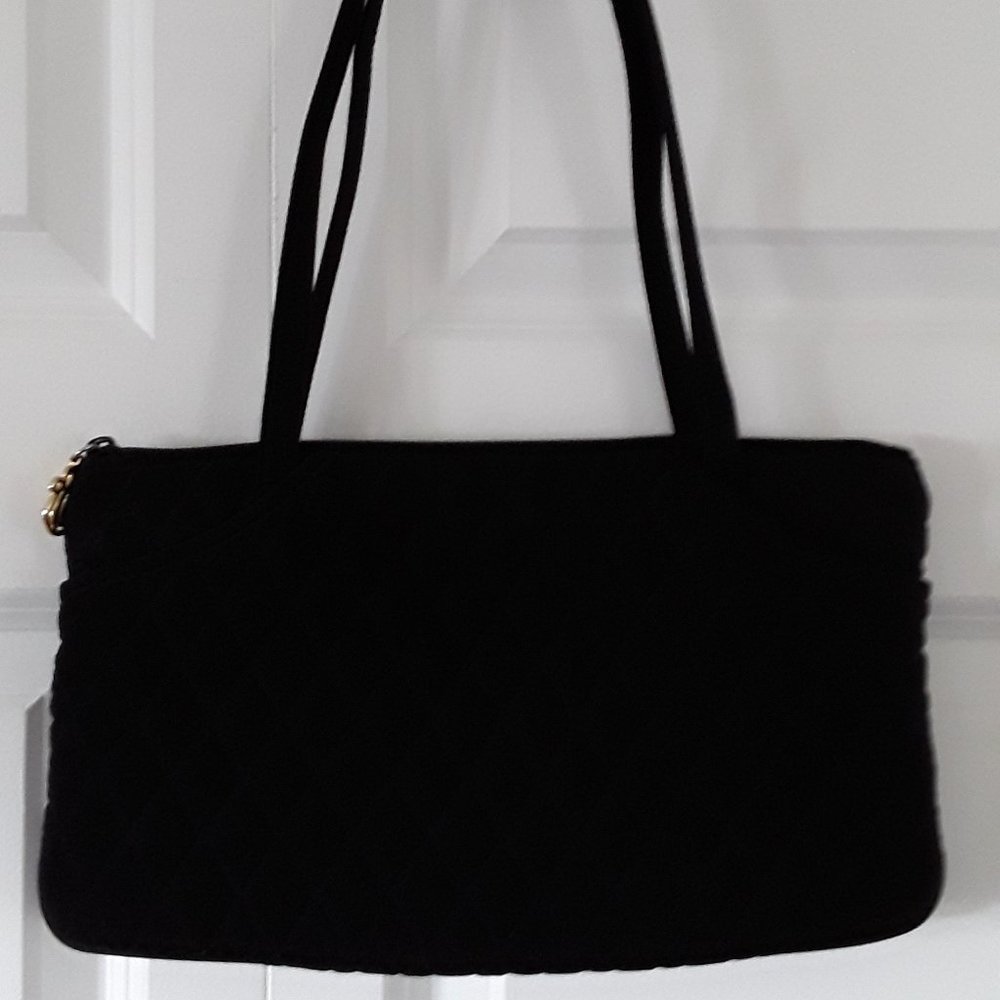 VERA BRADLEY BLACK COTTON QUILTED SHOULDER BAG EUC